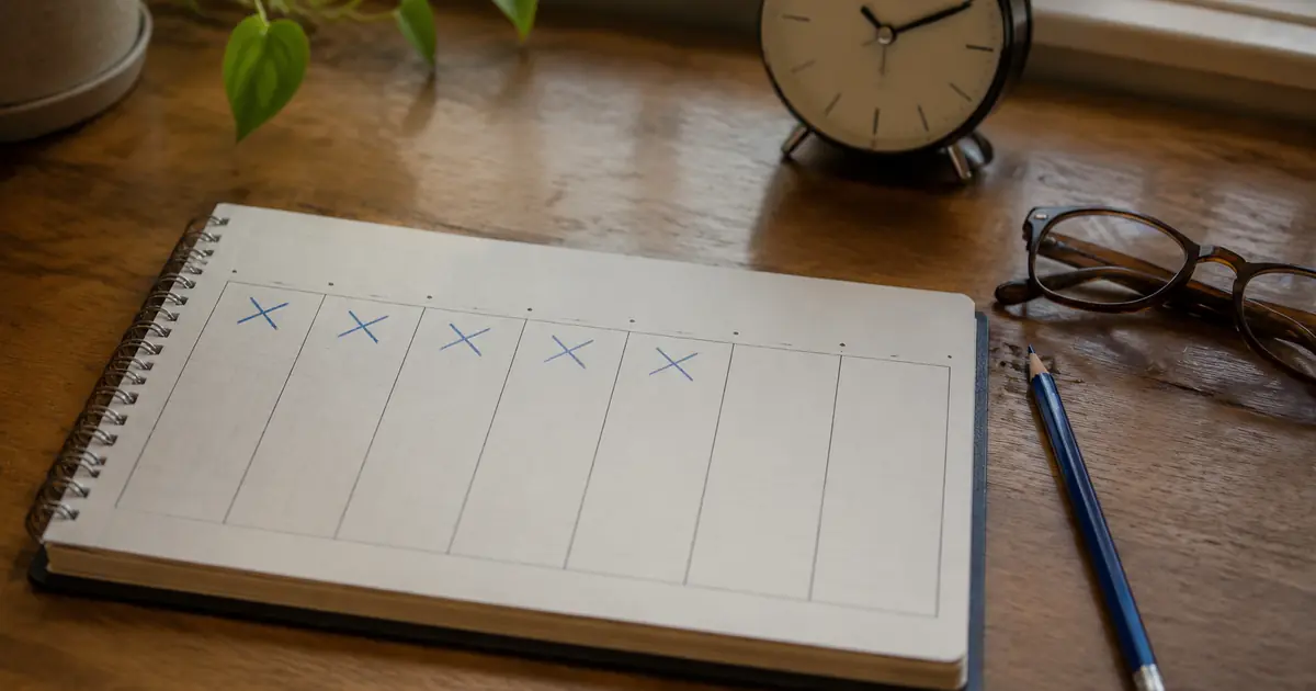 Agenda semanal com cinco dias marcados e dois dias de descanso